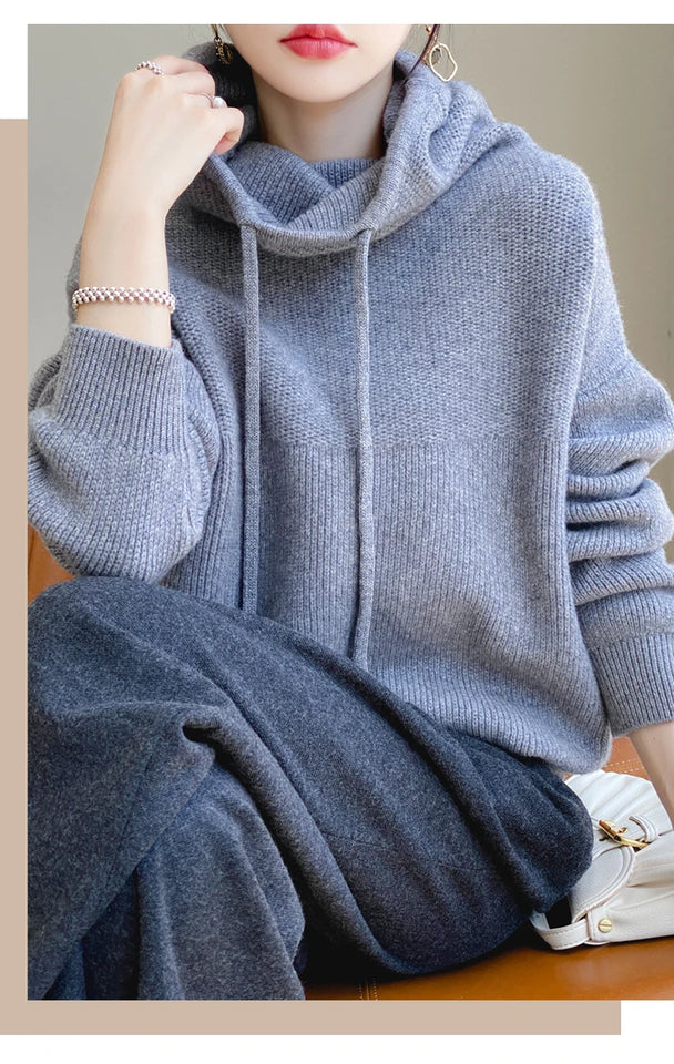 100% Australia Wool Women's Hooded Sweater Long Sleeve Pullovers New Arrivals Knitted Jumper Cashmere New In Sweatshirts Fashion