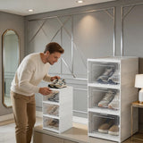 Home Household Home Closet Shoe Cabinet Use 3 Layers Foldable Transparent Stackable Dustproof Box