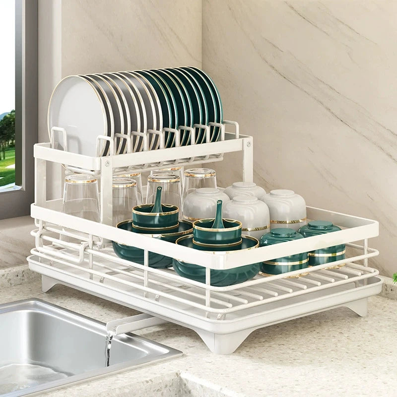 2026 Upgraded New Model - 1.5-Layer Carbon Steel Dish Rack, with Drain Tray, Commercial-Grade Tableware Storage Rack – Large Capacity, Rust-Proof, Includes Cutlery Rack and Cutting Board Rack, Suitable for Families of 4-6 P