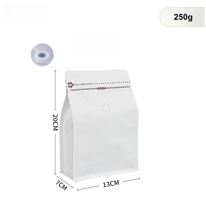 StoBag 50pcs 250g Coffee Beans Packaging Bag with Valve Aluminum Foil Heat Sealing for Powder Tea Nuts Storage Reusable Pouch