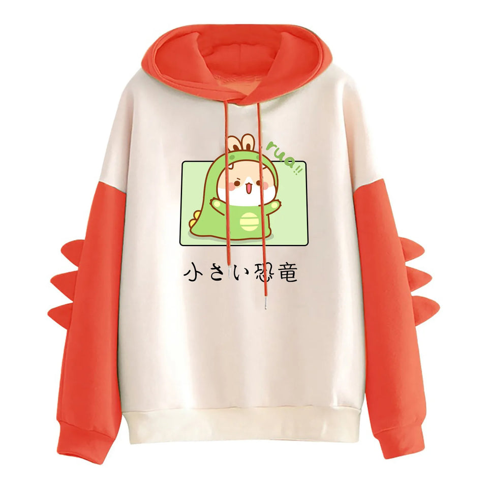 Winter Cute Dinosaur Cartoon Hoodie Women Fashion Sweatshirt Casual Print Long Sleeve Korean Style Splice Tops Kawaii Clothes