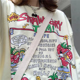 Harajuku Retro Top Strawberry Print Sweatshirt  Women Loose Streetwear Sweatshirts American  Oversized Pullovers