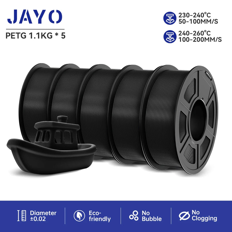 JAYO filaments petg 5Rolls Mixed colors 3D Printer Filament 1.75mm 100% No Bubble FDM 3D Printer Materials DIY Gift 1.1KG/1rolls