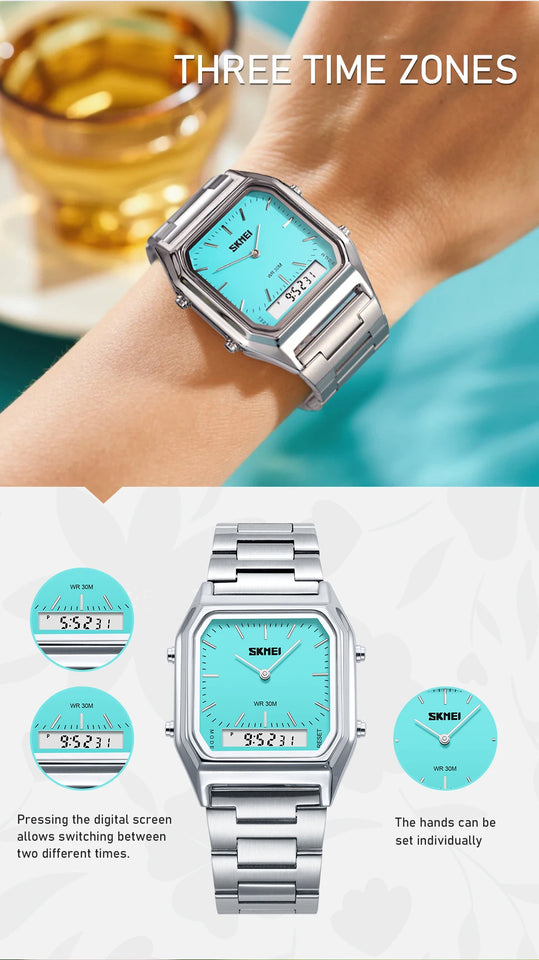 SKMEI Creative Dual Display Digital Electronics Watch Waterproof Quartz Watches For Men Women Students 3Time Luminous Wristwatch
