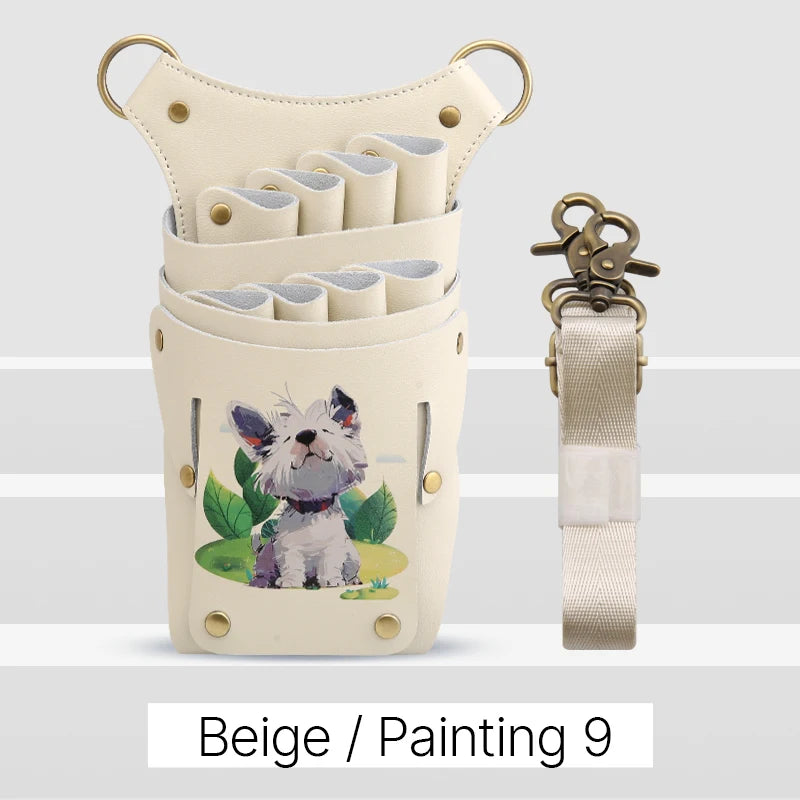 Fenice scissors storage bag,hold 8 scissors, 8 paintings, 6 colors cowhide,waist bag, pet beautician, barber's special waist bag
