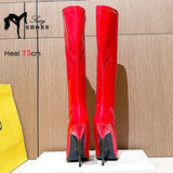 Knee-High Modern Boots Pointy Toe Women Shoes 13cm Ultra Thin Steel High Heels Metal Heel Calf Boots for Women Fun Shoes Size 46
