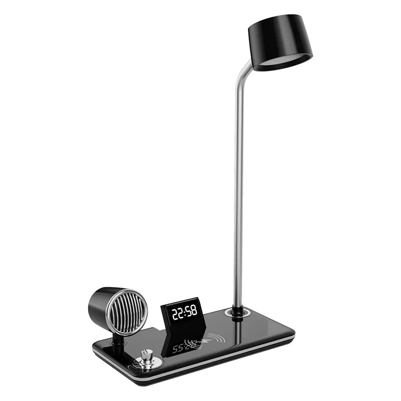 Multifunction LED Desk Lamp Wireless Charger Pad Stand Clock Bluetooth Speaker Night Light USB Port Night Lighting