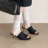 Summer Sandals Women Concise Style Slippers Weave Sandals for Girls Sexy Kitten Heel Elegant Dress Party Wedding  Sandalias