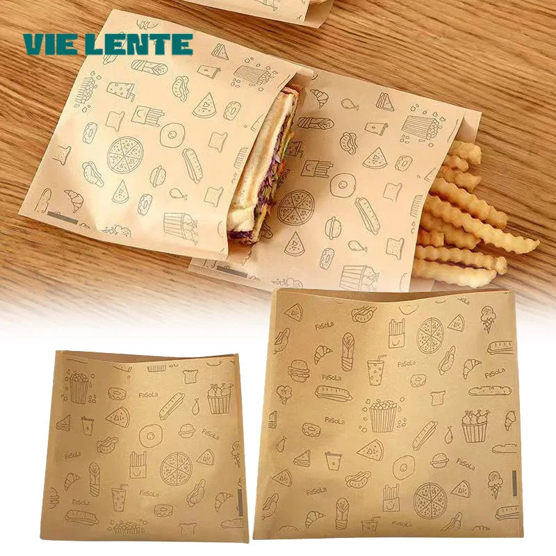 50PCS Greaseproof Paper Bag, Kraft Paper Bag, Food Packaging Bag, Disposable Packaging Baking Paper Kitchen Accessories
