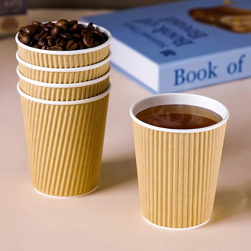 30pack Yellow Ripple Coffee Paper Cups 8oz Disposable Coffee Cups With Lids for Cold/Hot Beverages Travel Office Paper Cups