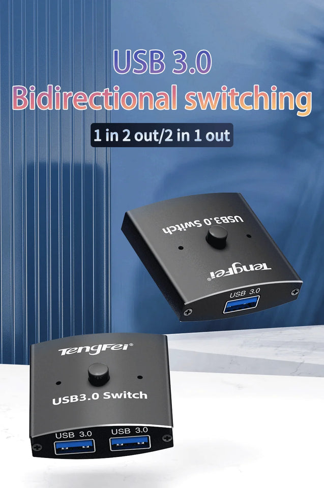 USB 3.0 Switch Selector KVM Switch 5Gbps 2 in 1 Out USB Switch USB 3.0 Two-Way Sharer for Printer Keyboard Mouse Sharing