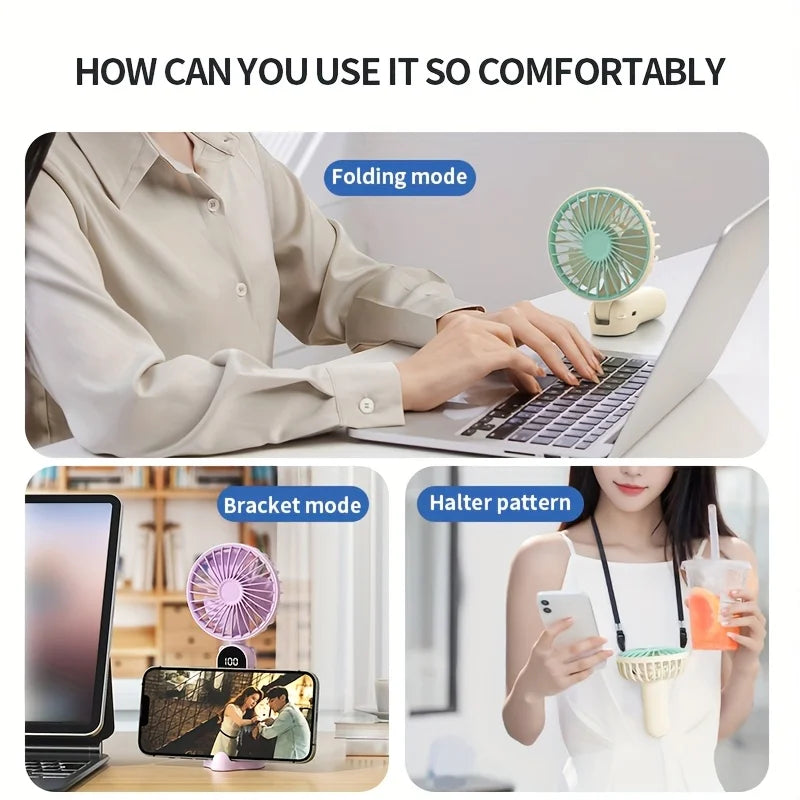 XIAOTREE Mini Portable USB Fan with 6 Speeds and Digital Display Foldable 3-in-1 Handheld Neck and Desktop Fan for Trave Outdoor