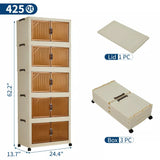 3/4/5-Tier Foldable Storage Cabinet with Lids & Wheels, Stackable Plastic Organizer for Closet, Bedroom, Office & Kitchen