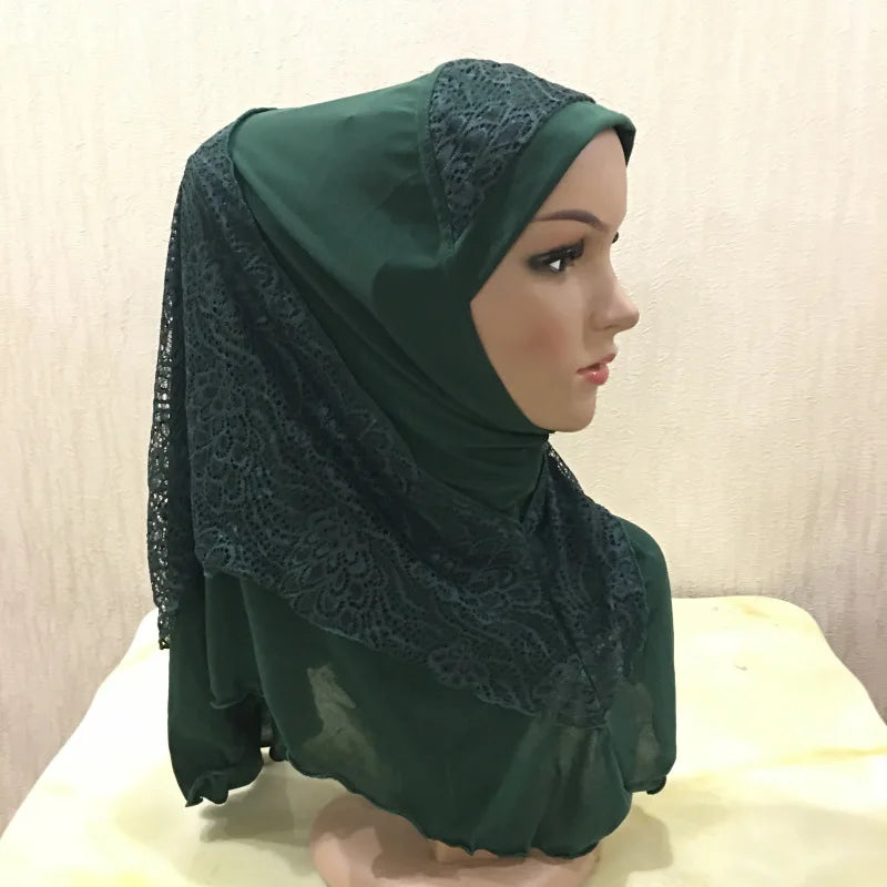 New Arrivals 70*60CM Women Crystal Hemp Turban Hats Lace Splicing Muslim Head Wrap Fashion Scarves Hijab For Lady