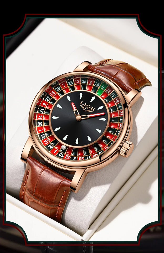 LIGE Creative Luxury Mens Watches Roulette Game Dial Fashion Mens Watch Waterproof Luminous Quartz Wristwatches Rolling Ball