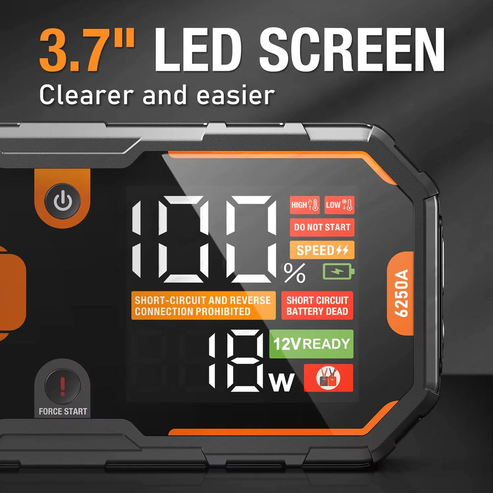 Car 6250A Portable 12V  Jump Starter Power Bank 12V Auto Battery Charger Booster Starting Device For 10.0L GAS/6.5L DIESEL