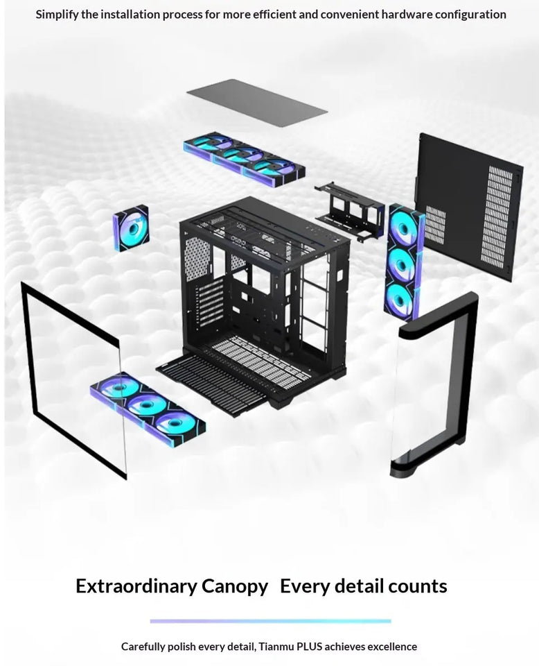 WJCOOLMAN Sky Ceiling PLUS ATX curved glass sea-view room computer case Supports 360-degree water cooling
