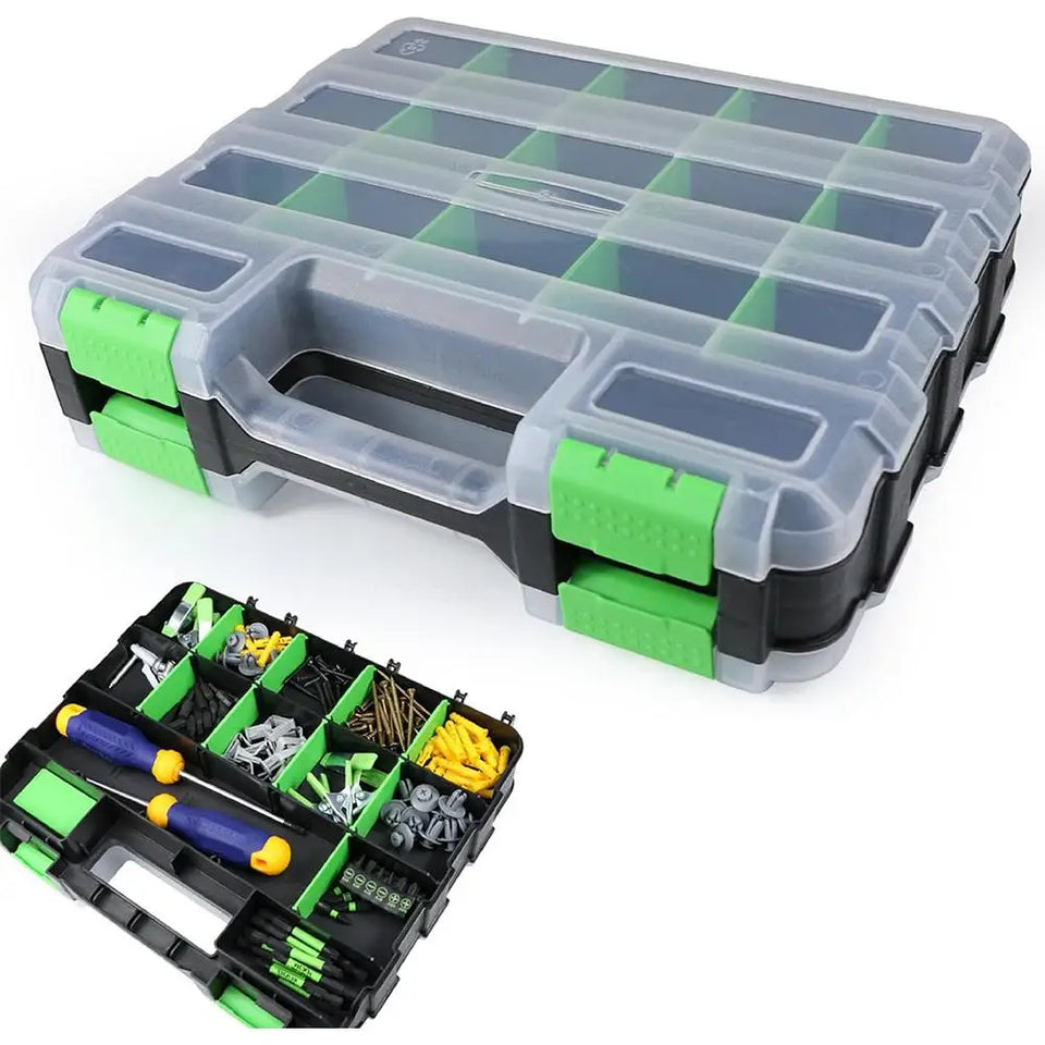 Hardware Organizer Box 34 Compartments Organizer W/ Removable Dividers Double Side Screw Organizer For Nuts, Bolts Screws Nails