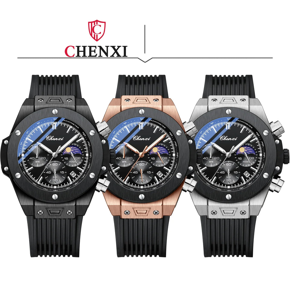CHENXI Top Brand Luxury Watches for Mens Creative Fashion Luminous Dial with Chronograph Clock Male Casual Wristwatches