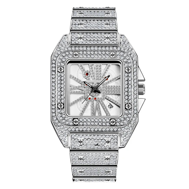 Unique Cool Brand Designer Watches For Men Hip Hop Diamond Fashion Alloy Band Date Golden Quartz Watch Montres de Marque de Luxe