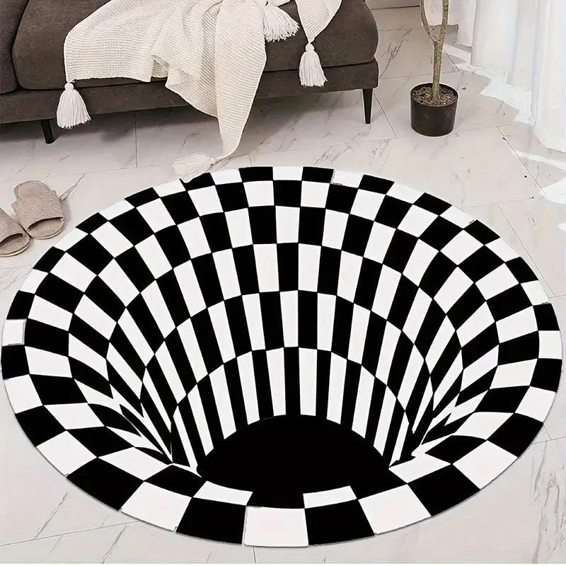 1pc Modern 3D Illusion Checkered Round Area Rug Washable NonSlip Floor Mat for Entryway and Bedroom Living Room Coffee Table Rug
