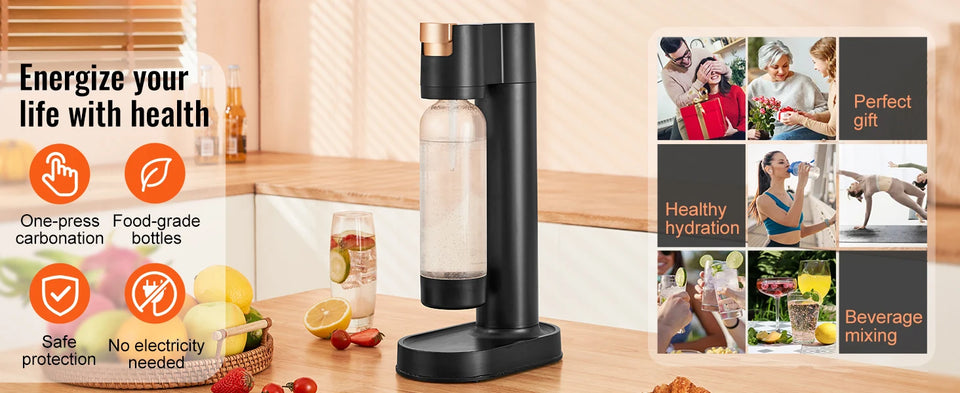 SucceBuy Sparkling Water Maker, Soda Maker Machine for Home Carbonating, Seltzer Water Starter Kit with BPA free 1L PET Bottle