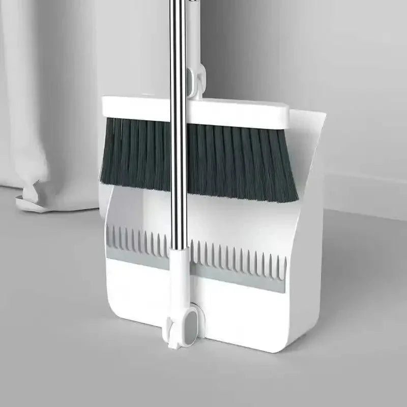 Foldable Broom and Dustpan Set, Compact Wall Mountable with Extra Stiff Bristles for Easy Storage & Cleaning