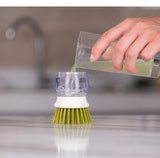 Multi-Use Kitchen Dish Brush, Soap Dispensing Palm Brush with Tray, Universal Scrub Brush for Household Cleaning
