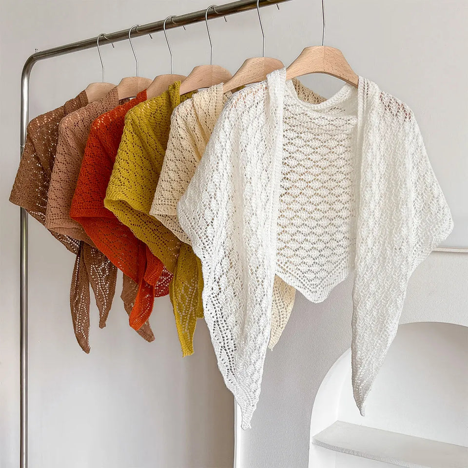 Korean Hollow Out Knitted Shawl Summer Air Conditioning Fake Collar Neck Guard Knit Thin Knotted Cape Shoulder Scarf For Women