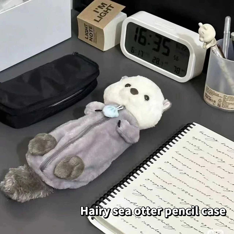 1Pcs Creative Sea Otter Plush Doll Pencil Case Ins High-attractive Pen Holder Cute Pencil Pouch Bag School Supplies Stationery