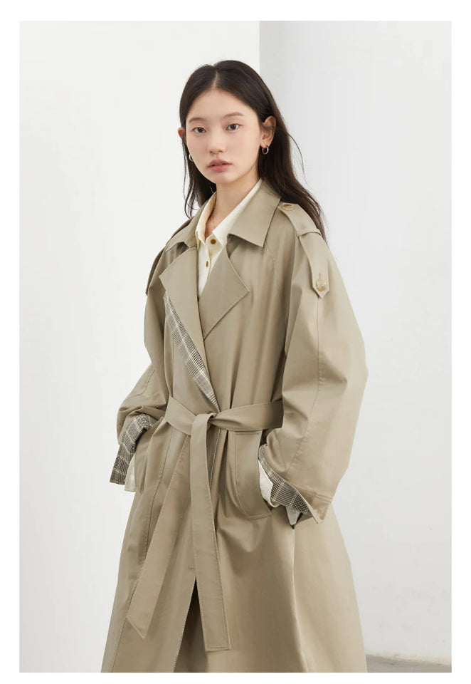 CHIC VEN Women Long Trench Coat Loose Casual New Plaid Patchwork Female Windbreaker Office Ladies Outerwear Spring Autumn 2025
