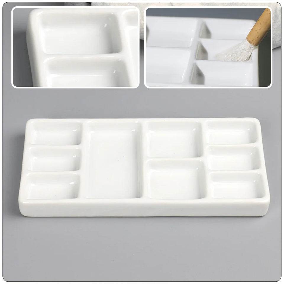 Ceramic Rectangular Paint Pallet White Durable Pigment Tray for Oil Watercolor Painting Artist Supplies Color Mixing Plate