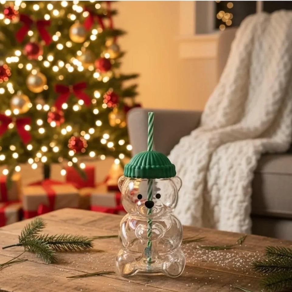 2026 New 500ML Cute Bear Cup Durable and Convenient Coffee,  and Cocktail Beverage Utensils, Cute Bear Straw Glass ，plastic Cup