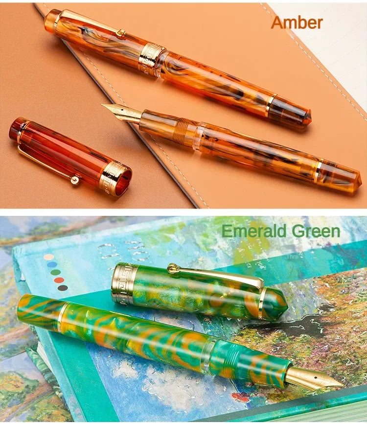 Asvine P20 Piston Fountain Pen M/F/EF Nib Galaxy Acrylic Patterns Golden Clip Smooth Writing Office School Supplies Stationery