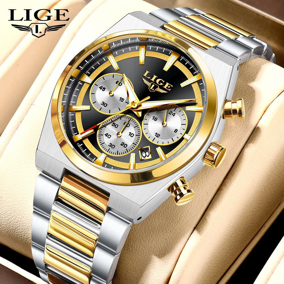 LIGE Top Luxury Man Quartz Watch Waterproof Luminous Date Chronograph Watches For Men Stainless Steel Fashion Men's Watch Reloj