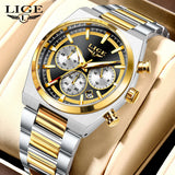 LIGE Top Luxury Man Quartz Watch Waterproof Luminous Date Chronograph Watches For Men Stainless Steel Fashion Men's Watch Reloj