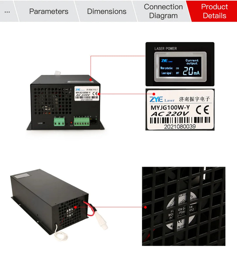 FONLAND MYJG-100W CO2 Laser Power Supply for Reci W2 T2 EFR Yongli CDWJ CO2 Laser Tube Engraving Cutting Machine With Display