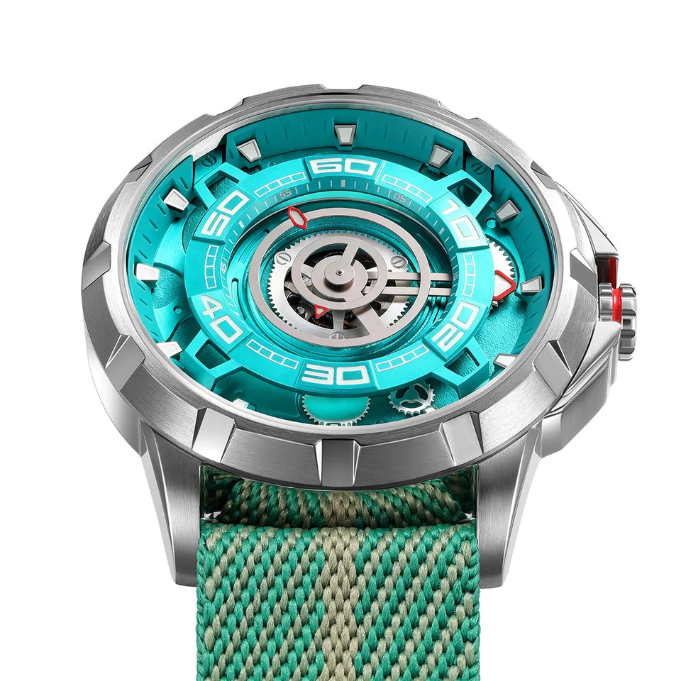 BERNY Automatic Men's Skeleton Watch 5ATM Luminous Sapphire Exhibition 3D Dial 316L Steel MIYOTA 82S0 Mechanical Watches for Men