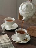 Ceramic European Style Tea Set French Relief Butterfly Flower Palace Pot Black Tea Cup Afternoon Tea Coffee Cup and Plate