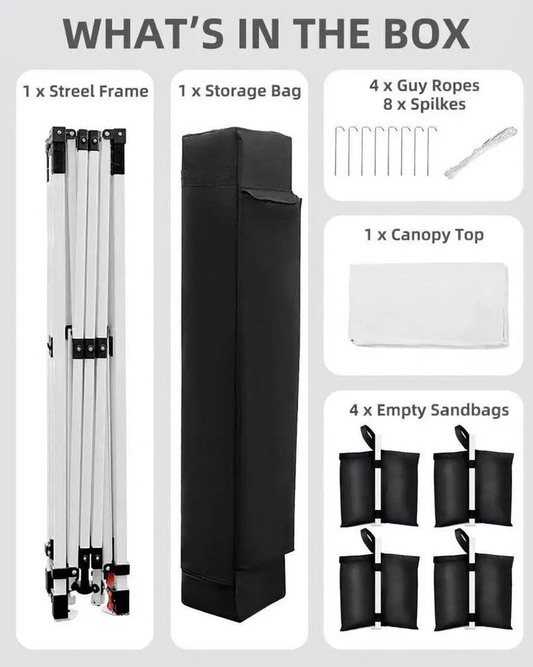 10x10 FT Pop Up Canopy Tent with 3 Adjustable Heights – Outdoor Sun Shade Shelter, 4 Sandbags & Carry Bag, for Parties & Events