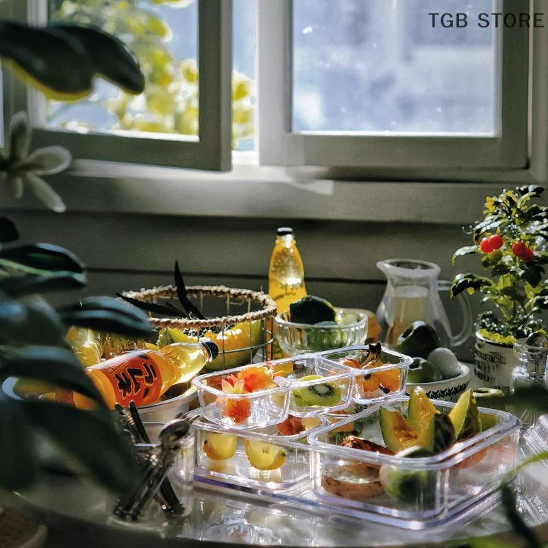 1/6 Dollhouse Mini Kitchen Storage Box Models Set Vegetable Preparation Fresh Keeping Lunch Box Tableware Decor