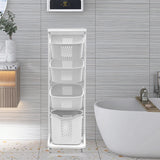 2/4 Tier Laundry Basket Cart Removable Storage Buckets Plastic Hamper with 4 Wheels White