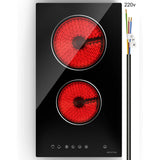 NOXTON Ceramic Hob, Built-in 2 Zone Electric Hobs 29 x 52cm Noise-free Auto Shut-off Safe Lock Heat Indicator Black Glass Panel