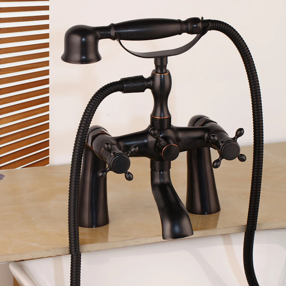 ZAPPO Bathtub Faucet Vintage Telephone Style with Dual Handles Deck mounted bathtub Faucet set Hot and Cold Water Mixer Tap