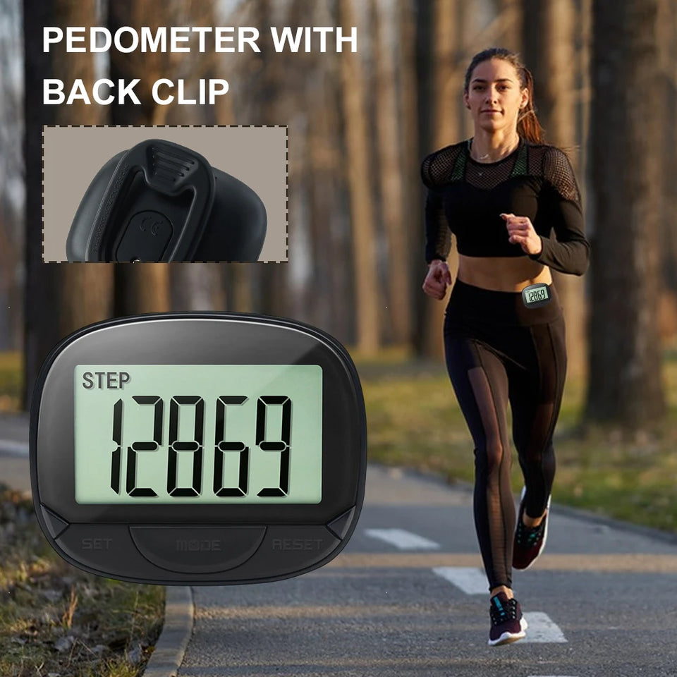 Clip-On Pedometer Electronic Pedometer Large Screen Simple Step Tracker Multifunctional for Adults Seniors Dog
