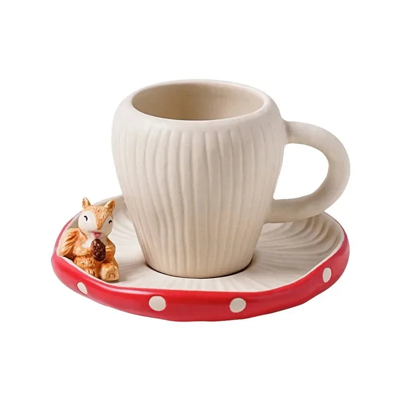 Creative Cute Mushroom Ceramic Coffee Cupcake Plate Kettle Tableware Home Cartoon Mushroom Tea Set Mug Plate Kitchen Utensils