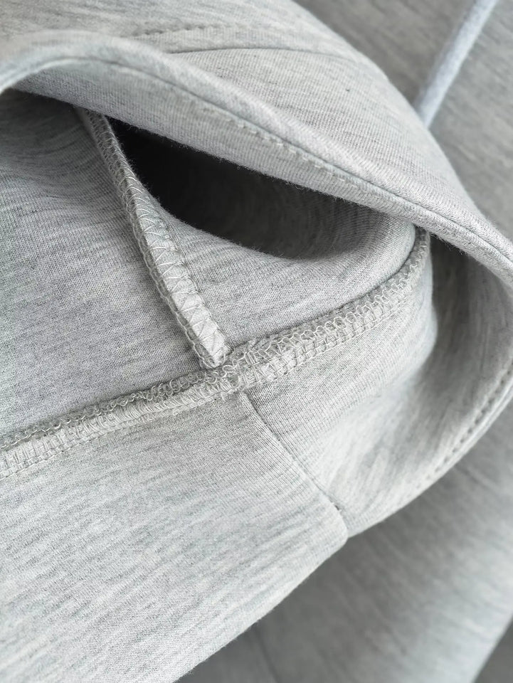 HH Autumn Women Gray Jacket With Hood Long Sleeve Big Pocket Zipper Jacket Coat Woman Loose Casual Outerwear Coat Tops