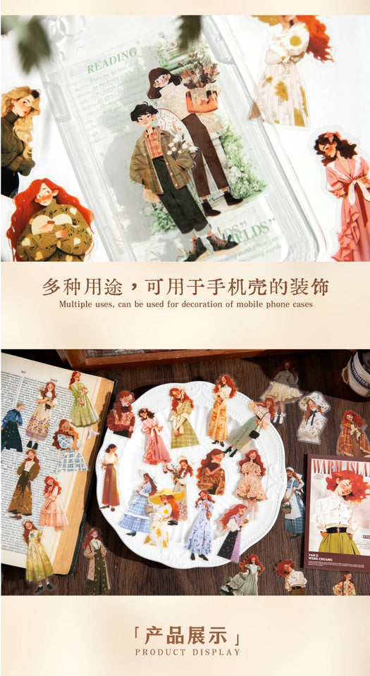 50pcs Kawaii Girl PET Sticker pack DIY Scrapbooking Decor Photo Album Creative Stationery Collage Materials Stickers