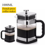 1000ml Square-shaped French Press Pot Durable Glass Coffee Machine with Stainless Steel Fine Mesh Filter Household Tea Kettle
