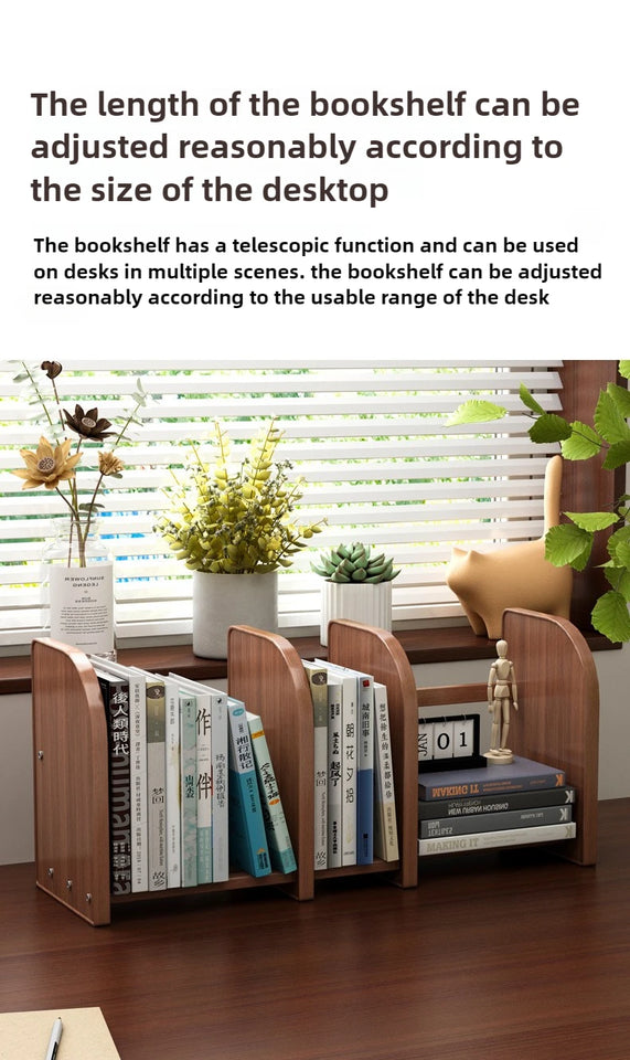 Solid wood bookshelf, desk shelf, desktop finishing, Nanzhu simple vertical table, small retractable storage shelf